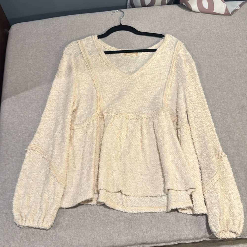 Altar'd State Boho Linen Blend Cream Women's Top